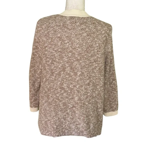 J. Jill Wearever Contrast Trimmed Knit Cardigan Jacket in Camel/Porcelain - M